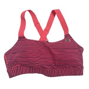 Under Armour Pink Navy Stripe Sports Bra HeatGear Compression‎ L/G
